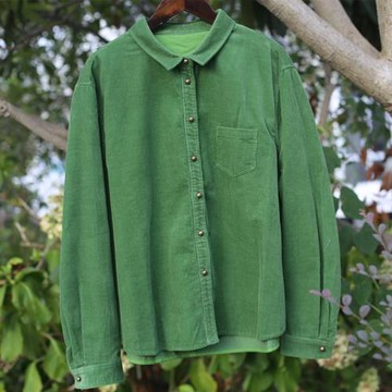 2024早秋新款16坑細坑條全棉復古燈芯絨襯衫女 C765