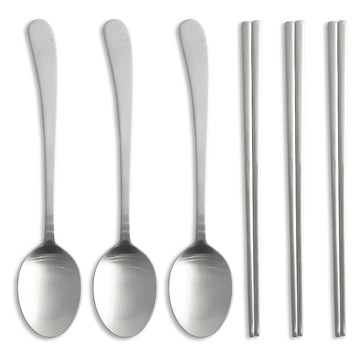 Inspoon 好運青少年餐具組  湯匙 3支 + 筷子 3雙  銀色  1套