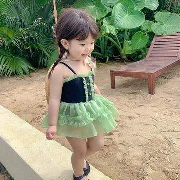 兒童泳衣女童連體中小童夏甜美可愛蓬蓬裙公主泡溫泉寶寶泳衣套裝
