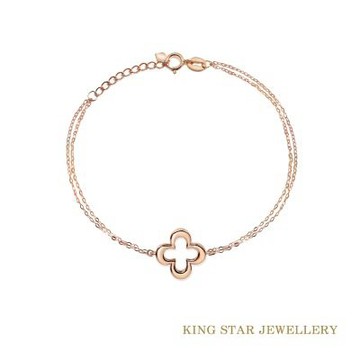 King Star 18K玫瑰金手鍊 立體鏤空幸運草 (非鍍金)