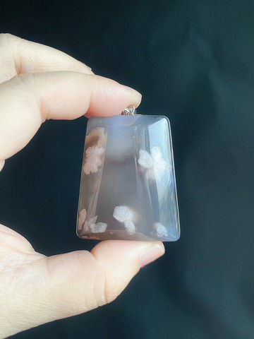 櫻花瑪瑙 灰冰 素雅小花 S925銀鑲拖  古典美 水中花 項鍊