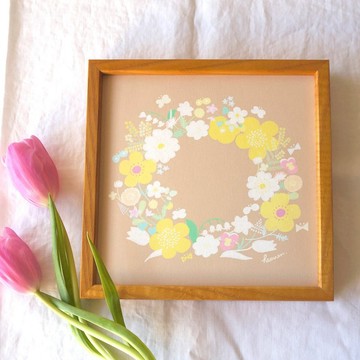 「春之花圈 (奶茶色)」20cm 方形海報