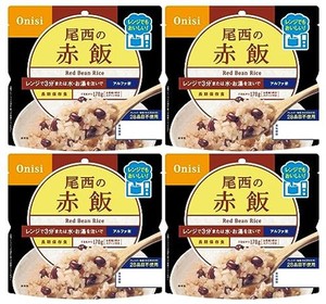 尾西食品 アルファ米 レンジプラス 赤飯 80G×4袋 レンジ調理対応 (非常食・保存食)