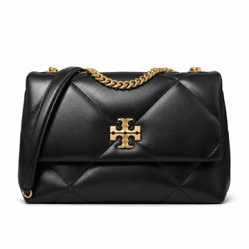 TORY BURCH KIRA 納帕皮革菱格紋翻蓋側背/肩背包-小/黑