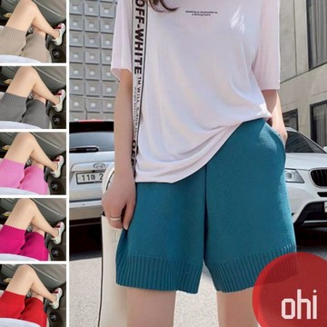 【ohi】鬆緊腰針織毛線短褲 直筒高腰針織短褲 寬鬆休閒短褲百搭 女生短褲 女裝 GPY8187