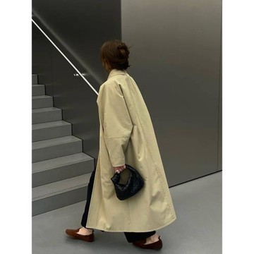 高級感卡其色風衣外套女2025早秋新款廓形慵懶風馬蹄袖長款大衣女