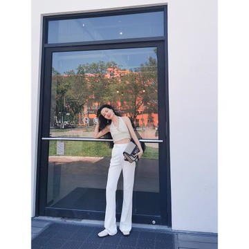 MaoJing港風女神白色薄款高個子高腰顯瘦不透飄逸寬松休閑闊腿褲