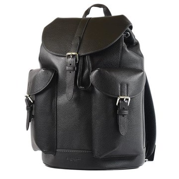 COACH 男款 Warner 荔枝紋束口翻蓋後背包-黑色