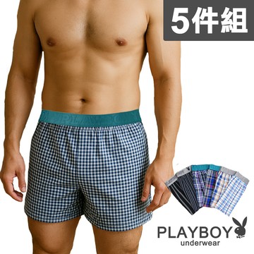 【PLAYBOY】LOGO織帶格紋四角褲(5件組)