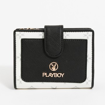 PLAYBOY - 短夾  黑白TWO系列 - 米白色