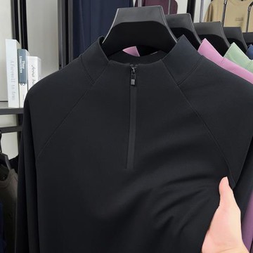 某桑特平替戶外男裝長袖T恤春秋拉鏈時尚立領騎行服跑步健身速干