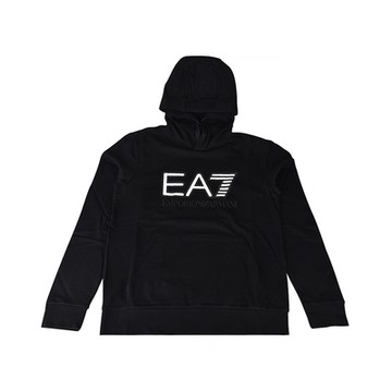 EMPORIO ARMANI EA7白黑字LOGO字母純棉男士連帽T恤(S/M/L/XL/黑)