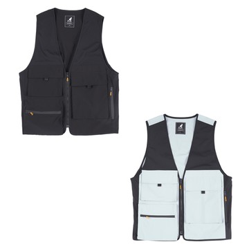 KANGOL 背心 灰 黑 休閒 露營風 口袋 工裝背心 男 63251480-