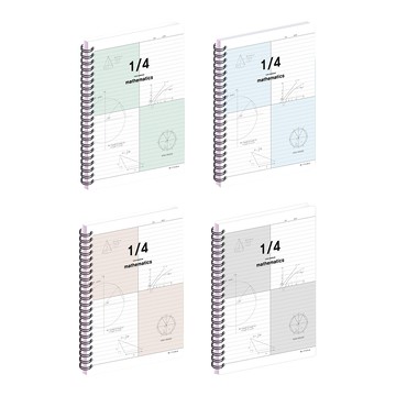 Withna 4分格PP數學筆記本4件組 80-0102  1組  灰色 + 灰米色 + 薄荷綠 + 天藍色