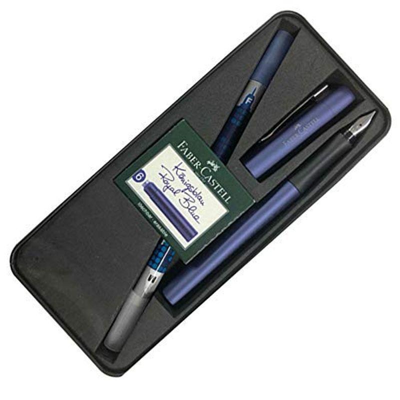 ファーバーカステル FABER-CASTELL 万年筆セット グリップ2011 缶入り メタリックブルー EF 極細