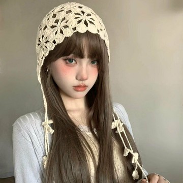 波西米亞手工針織花朵流蘇包頭帽民族風鏤空鉤花帽子云南出游百搭