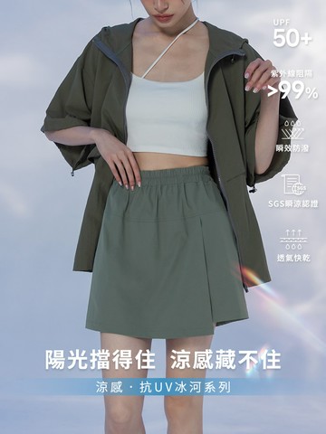 涼感．抗UV片裙腰鬆緊冰河系防曬短褲