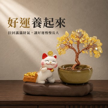 快速出貨｜處女座生日禮物【招財貓的家】5寸天然水晶發財樹金磚樹招財貓2件組  生日禮物 開業禮物 開運 招財 喬遷禮物 交換禮物