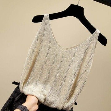 臺灣出貨80-180斤可穿鑲鑽背心女夏季寬鬆顯瘦外穿針織T恤無袖百搭打底衫0615