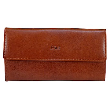 Sika義大利時尚真皮掀翻式壓扣長夾A8284-01原味褐