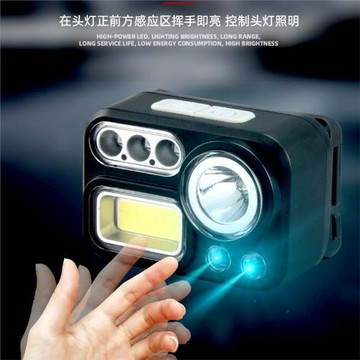跨境五光源LED跑步頭戴燈戶外礦燈夜釣魚感應強光頭燈USB充電防水