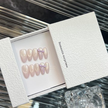 🌸Hannah🌸新品發售手工穿戴甲法式夢幻紫色漸變貓眼立體蝴蝶結裸色簡約顯白溫柔美甲中款2026新款上新MJ11