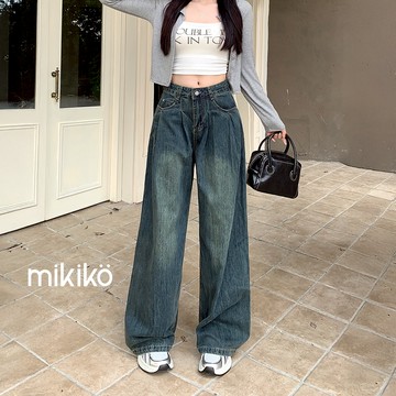 美木子｜牛仔褲｜高腰闊腿牛仔 長版拖地 設計感高腰【B202141】牛仔長褲 寬鬆休閒褲 牛仔長褲 牛仔褲女 長褲牛仔