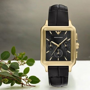 EMPORIO ARMANI 亞曼尼 復古方形三眼計時手錶 七夕浪漫購 送禮首選-34mm AR11753