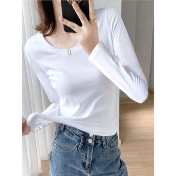 打底衫女ins2025早秋新款修身白色圓領純棉t恤女內搭外穿長袖上衣