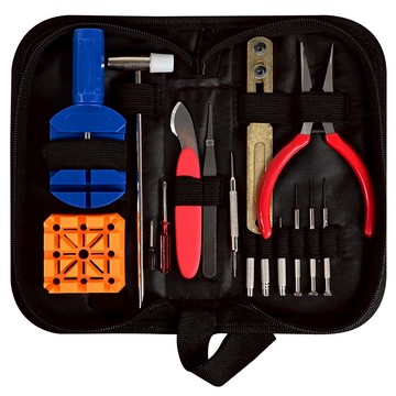 comet 手錶修理工具16件組  1組  迷你槌子 + 米字錶帶座 + 多功能撞針 3個 + 拆鋼帶器 + 拆錶蓋器 + 尖嘴鑷子 + 開錶蓋撬刀 + 雙頭拆錶耳器 + 迷你尖嘴鉗 + 迷你十字起子 2個 + 一字起子 3個