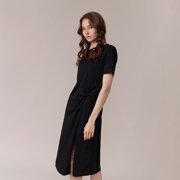 GIORDANO 女裝扭結開衩洋裝 - 09 標誌黑