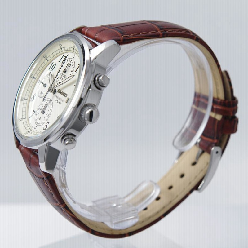 セイコー SEIKO 腕時計 クオーツ クロノグラフ 100M防水 ベージュ文字  