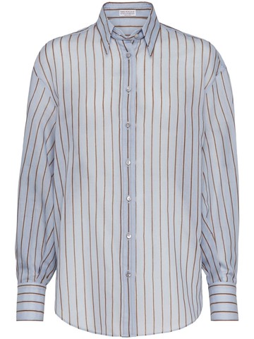 Brunello Cucinelli - semi-sheer striped shirt - women - Cotton/Silk/Polyamide/Polyester - XXS - Blue