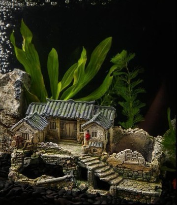 快速出貨 爆款下殺-水族箱假山魚缸造景裝飾品魚躲避屋建築模型老房子微景觀小擺件