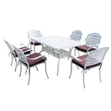 LOGIS-韻藏(白)鑄鋁庭園1桌6椅 休閒桌椅CUT-WH6