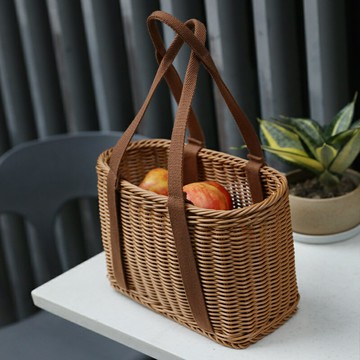 Kens日式菜籃子購物籃仿藤編戶外野餐籃網紅手提袋ins洗澡籃花籃