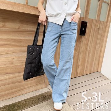 SISTERS 顯瘦修身薄款牛仔寬褲 長褲/S-3L(女下著/牛仔褲/直筒褲/顯瘦/寬褲/丹寧)