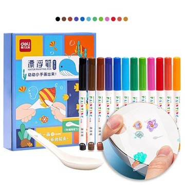 ✨台灣現貨📦 得力12色新款漂浮筆 油性 擦擦筆 白板筆 抖音 漂浮筆 畫畫筆 親子 互動 玩具  馬克筆 文具 批發