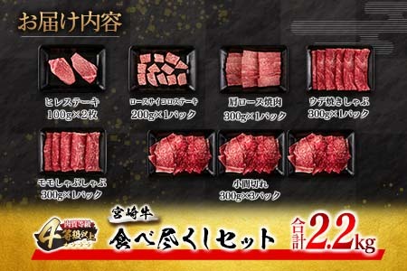 ≪数量限定≫宮崎牛食べ尽くしセット(合計2.2kg)　肉　牛　牛肉　国産 H47-23