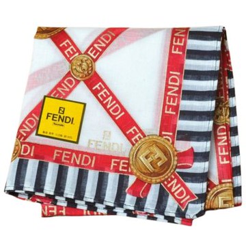 FENDI 經典品牌交織織帶標誌圖騰字母LOGO帕巾(白底/46CM)