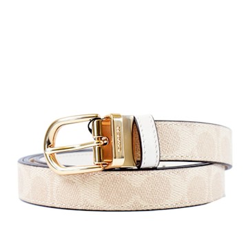 COACH 女款 緹花LOGO雙面用皮帶-灰褐/白