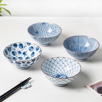 日本進口陶瓷13.5cm大號多用碗米飯碗日式餐具釉下彩家用飯碗面碗