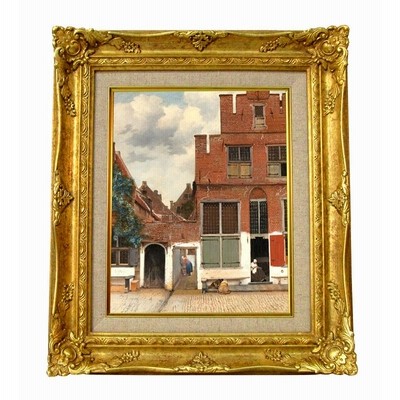 世界の名画　 フェルメール　デルフトの小道　ジクレーキャンバス複製画 豪華額装品