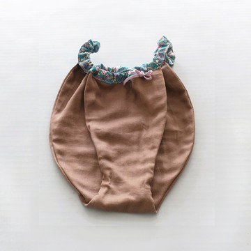 紗布內褲【摩卡棕 ×  الترك伊茲藍花朵】對乳膠過敏者適用