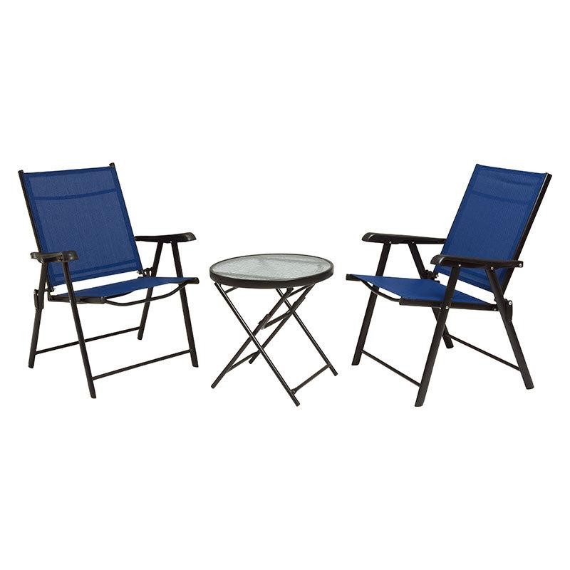 テーブル & チェア 3点セット ガラステーブル 天板強化ガラス ブルー
