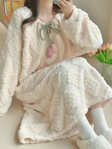 珊瑚絨睡裙女冬季加絨加厚甜美公主風可愛睡衣女法蘭絨孕婦中長款