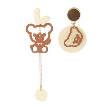 【RJ New York】焦糖小熊不對襯耳針耳夾款耳環(2色可選)