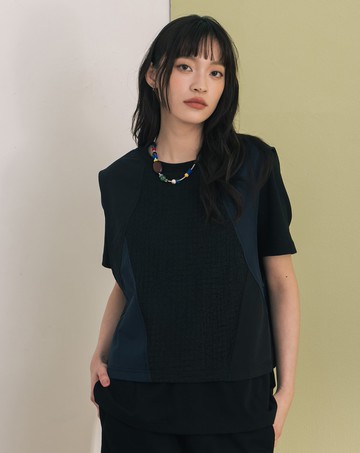 異材質拼接背心兩件式T恤(兩色)