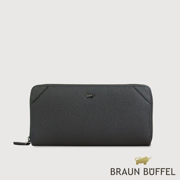 【BRAUN BUFFEL 德國小金牛】台灣總代理 斯萊特-A 8卡拉鍊長夾-黑色/BF565-601-BK
