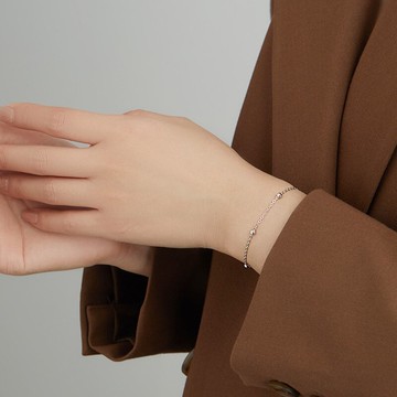 s925純銀小圓珠手鏈冷淡風年新潮簡約個性手鐲氣質少女顯手白